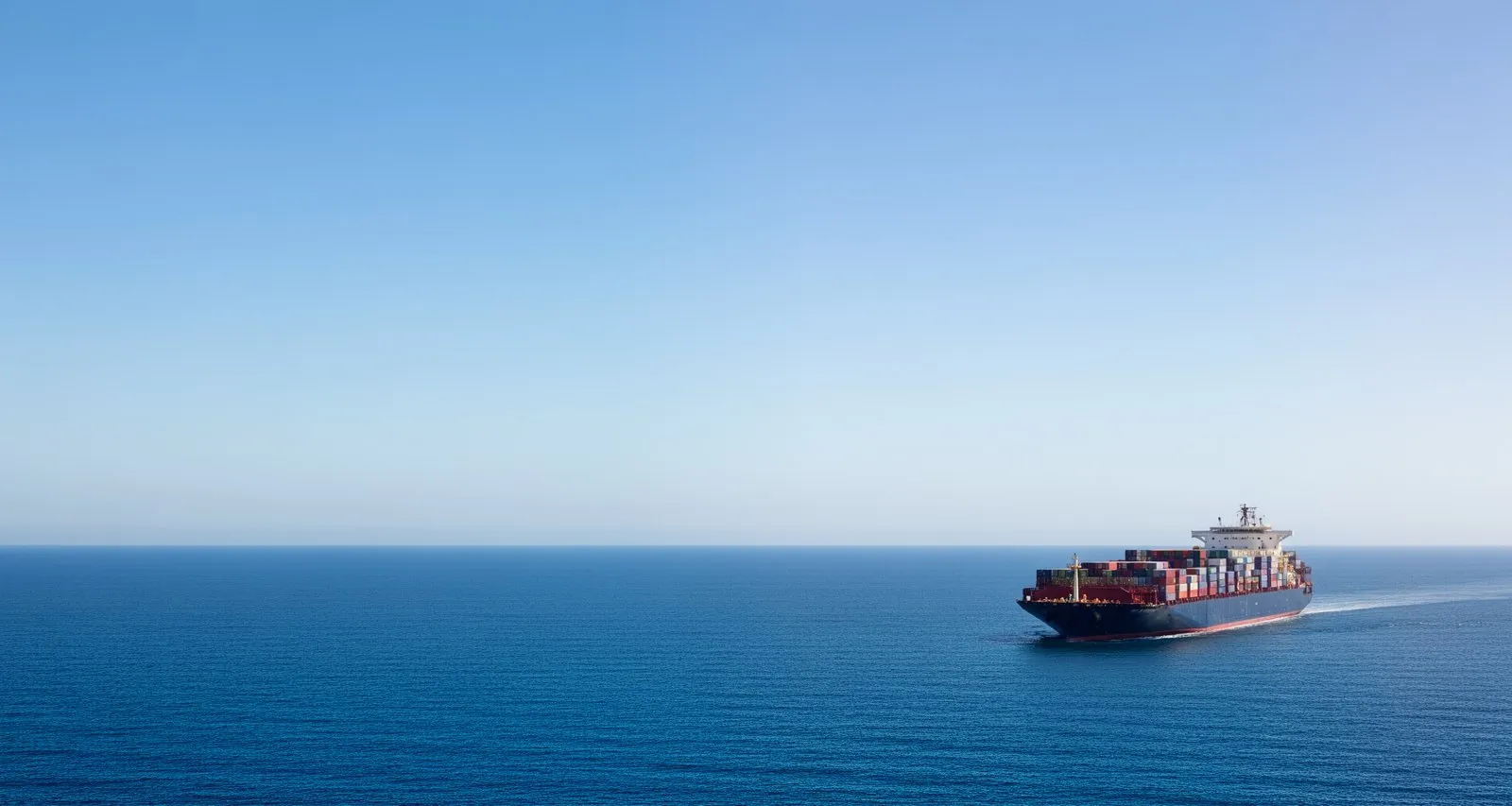Container ship crossing the open ocean