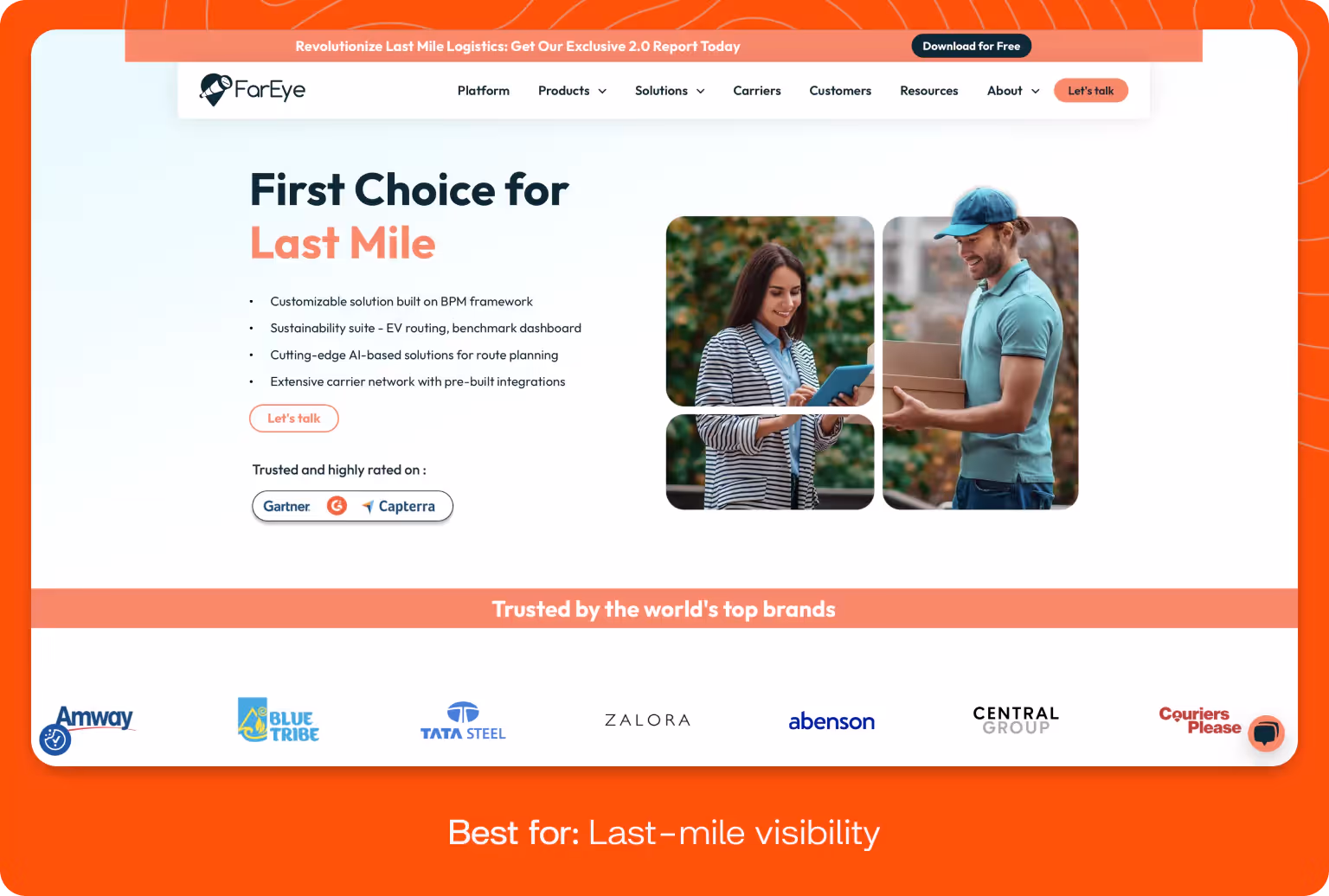 Screenshot of FarEye homepage.